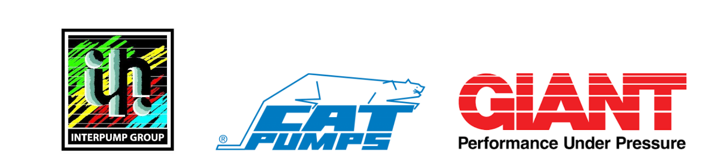 DA Lincoln's high pressure pumps product logos, including the Interpump Groups logo, Cat Pumps logo and Giant Performance Under Pressure logo.